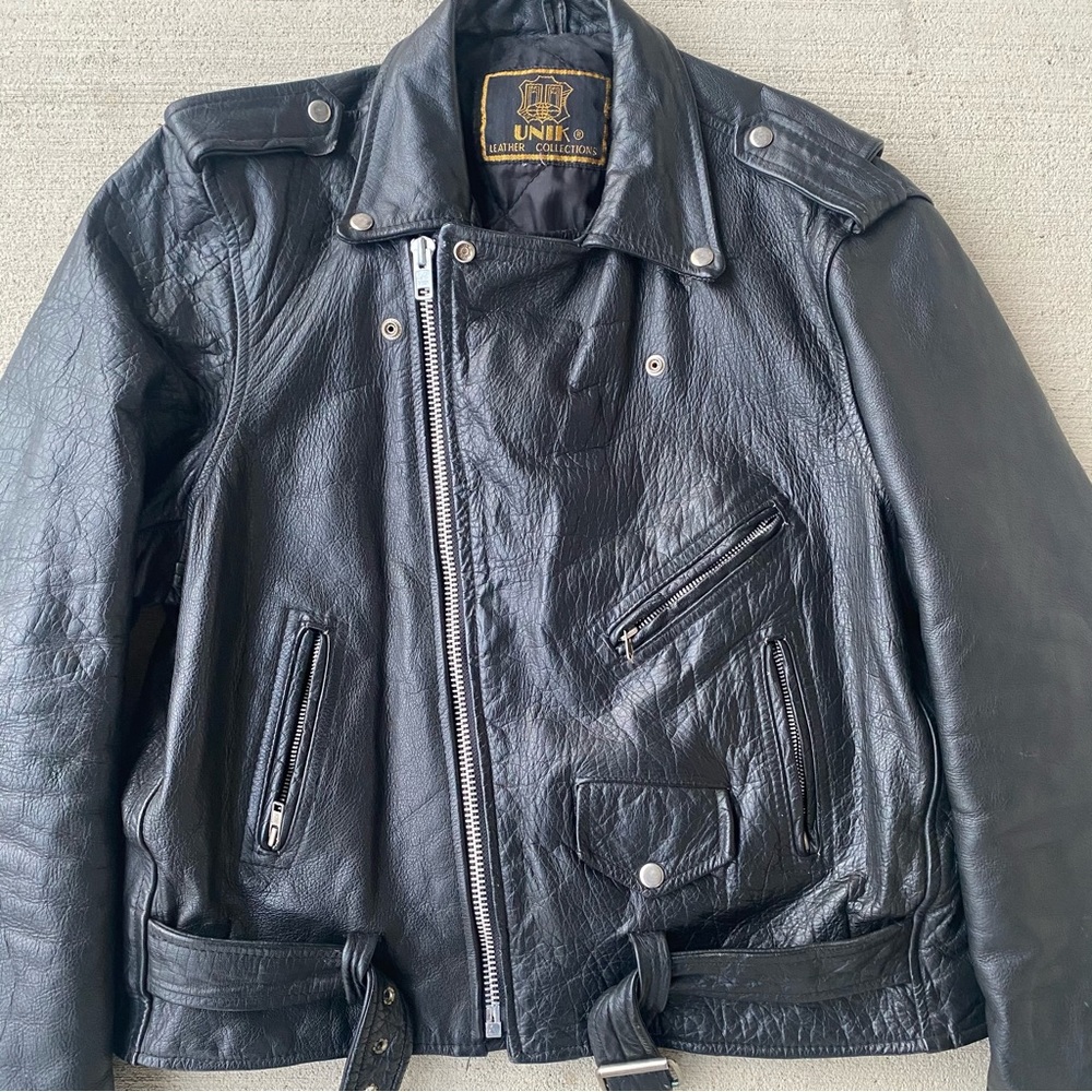 Vintage 90s Unik Full Grain Genuine Leather Biker Jacket